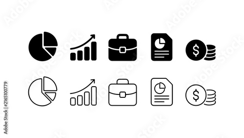 Business Finance Icon Set in Silhouette and Outline Style