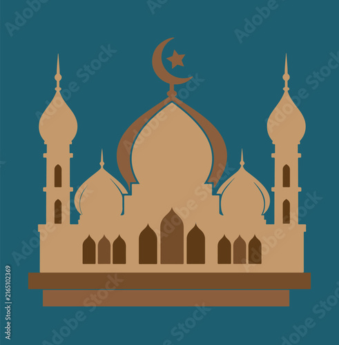 Canvas Print Beautiful Islamic mosque silhouette vector illustration with moon and stars for Islamic festival background