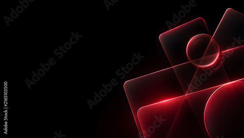 Abstract Red Glowing Glass Geometric Shapes on Black Background