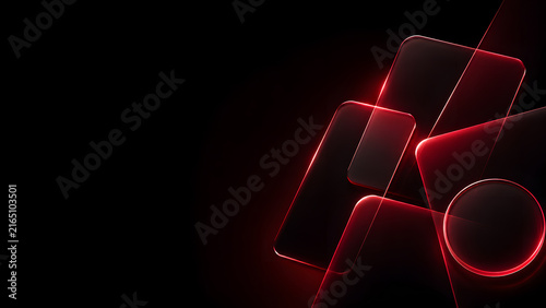 Abstract Red Neon Glass Background with Glowing Geometric Shapes