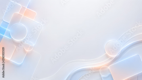 Abstract Minimalist Glassmorphism Background with Frosted Geometric Shapes and Soft Glow