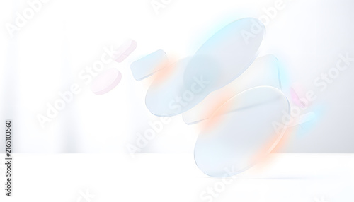 Abstract Glassmorphism 3D Render with Floating Frosted Shapes and Pastel Glow