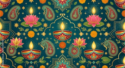 Premium Diwali Seamless Decorative Pattern Illustration