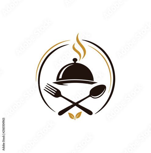 Professional crossed fork spoon cloche logo vector for modern dining