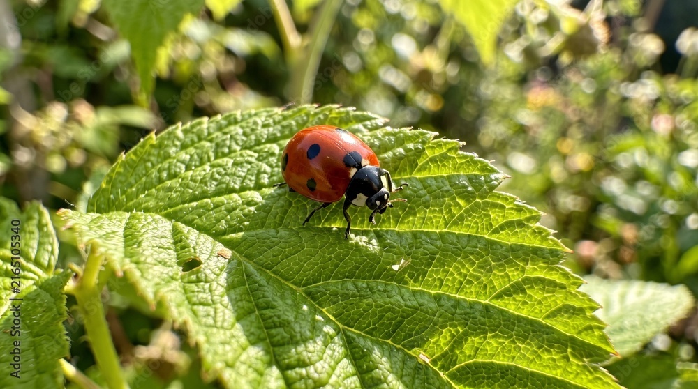 Fototapeta premium A ladybug is on a leaf
