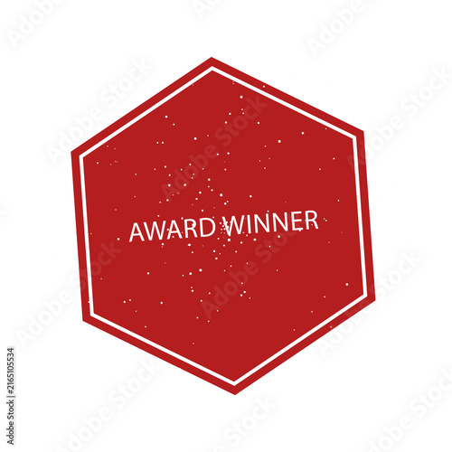 Red hexagonal award winner emblem isolated on transparent background