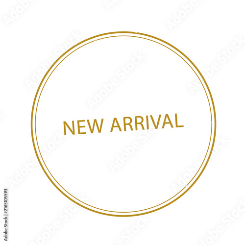 Golden new arrival circular badge isolated on transparent background