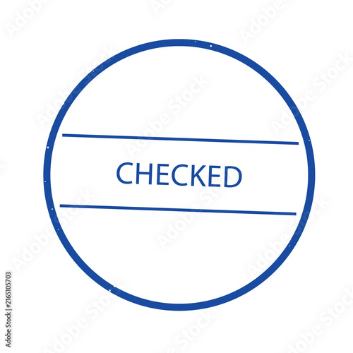 Blue rubber stamp with the word checked isolated on transparent background