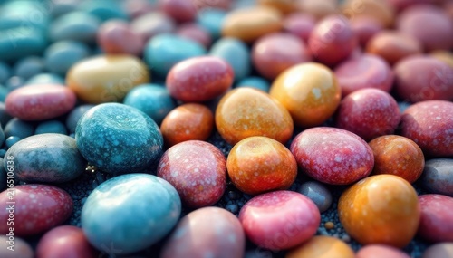 Vibrant smooth pebbles, colorful beach stone texture , multicolored pebbles, sea stones