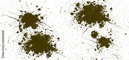 Abstract Dark Brown Ink Splatters and Grunge Paint Splashes on White Background