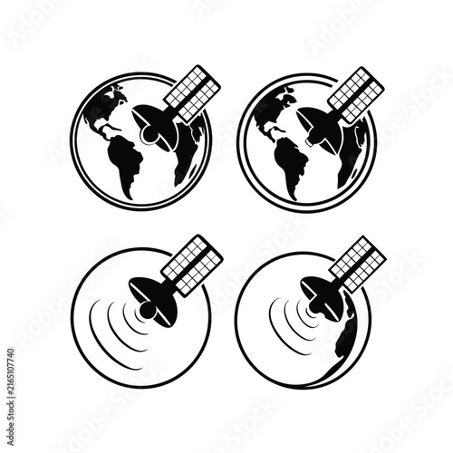 Foto Satellite tracking and global earth communication vector icons set for telecommu