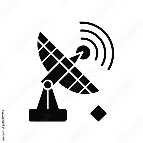 Foto Satellite communication dish vector icon showing radio waves and global data tra