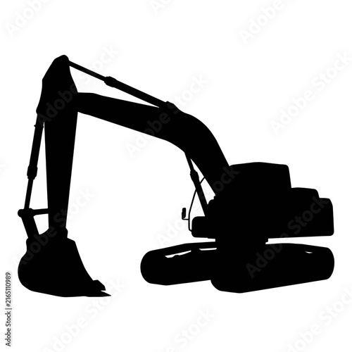 Excavator silhouette on isolated black background