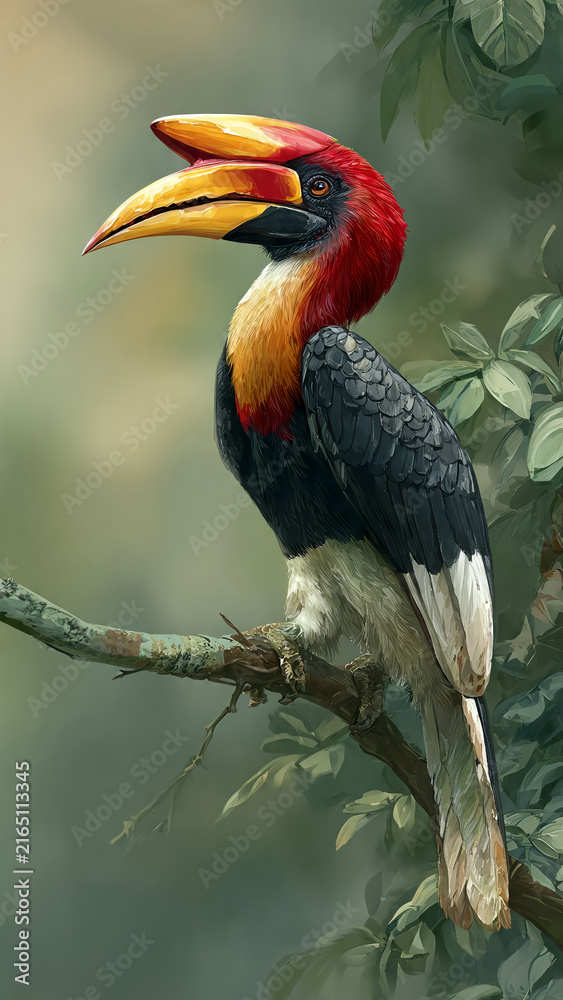 Obraz premium Hornbill bird burung enggang kalimantan rainforest mascot 