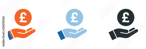 Fotografie Pound hand icon currency set, flat British sterling money support symbol, GBP finance logo collection for payment, banking, investment, business, wallet, cash, financial services