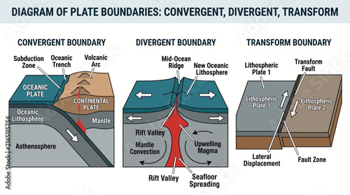 Obraz na plátne Diagram of Plate Boundaries Showing Convergent Divergent and Transform