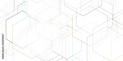 Overlapping Geometric Hexagonal Shapes in Various Faint Colors on a White Background abstract pattern