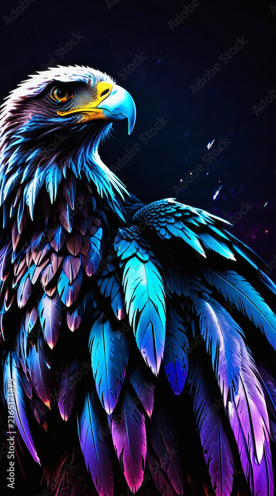 Obraz premium Majestic Cybernetic Eagle with Glowing Blue Energy