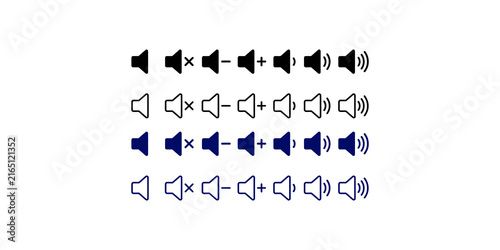Fotografía Set of black and blue volume controls illustration on transparent background, outline and solid sound adjustment icons