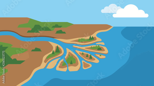 Картината върху платно Formation of a River Delta at the Coastal Mouth