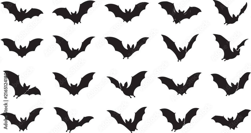 Fototapeta premium Flying bats silhouette icon set vector illustration