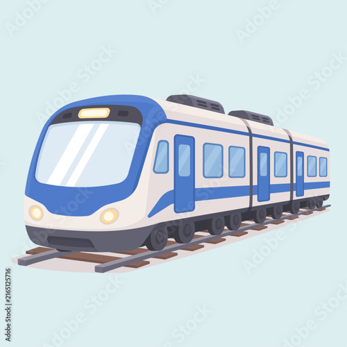Bild auf Leinwand Modern Blue Subway Train Vector Illustration on Railway Track