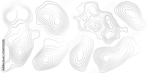 Obraz na plátne Set of abstract topographic map contour lines shapes with elevation map terrain