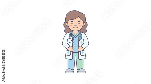Cute Female Doctor Character Flat Vector Illustration