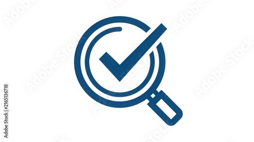 Magnifying glass with check mark icon representing successful search and verification process.