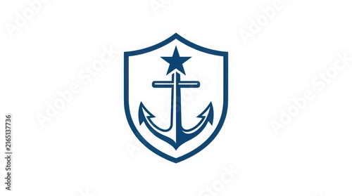 Blue nautical anchor cross emblem vector icon for maritime and Christian symbolism