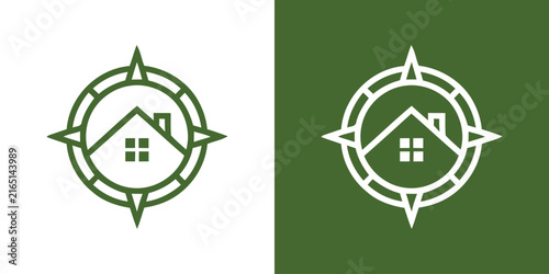 house within compass rose symbol for real estate navigation.