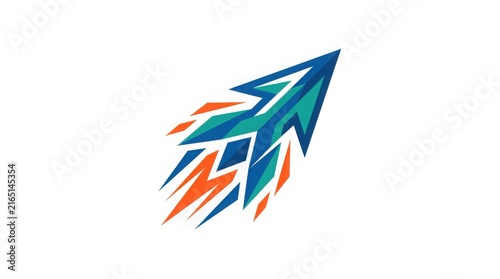 Dynamic blue and orange rocket icon representing business growth and startup success.