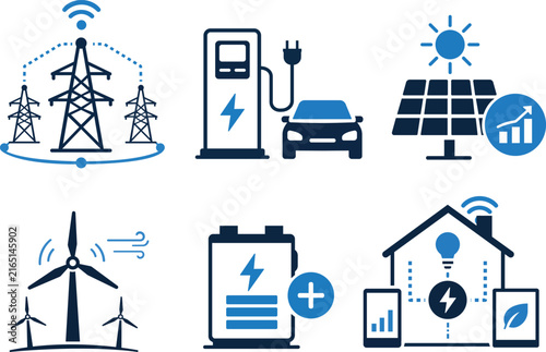 Smart Green Energy and Sustainable Tech Vector Icons Set