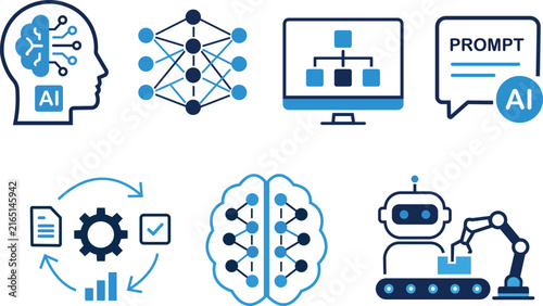 Artificial Intelligence and Deep Learning Machine Learning Vector Icons Set