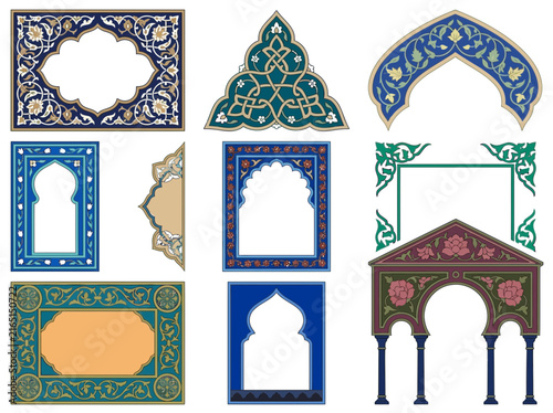 Set of Traditional Arabic Islamic Frames, Arches, and Ornamental Borders for Invitation Design