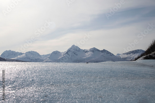 Frozen lake on winter day in Alaska