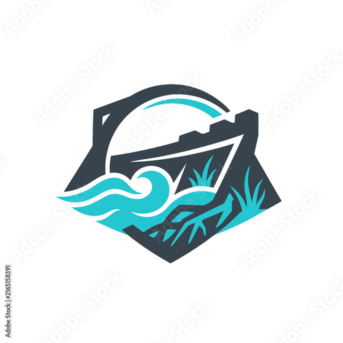Coastal Protection Icon Bridge Water and Grass Elements