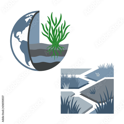 Earth Cross Section Illustration with Plant Roots and Cracked Ground