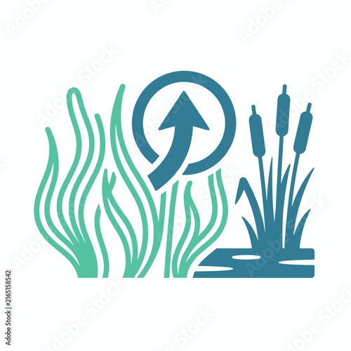 Eco Aquatic Plant Vector Illustration with Upward Arrow Symbol