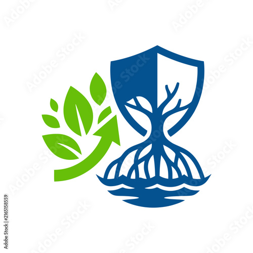 Eco Friendly Growth Shield Featuring Tree Roots and Leaves