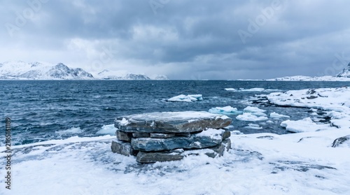 Winter stone podium background