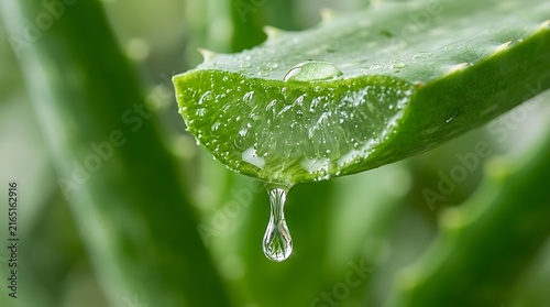 Fresh aloe vera leaf with dripping gel isolated on transparent background. Ideal for skincare and wellness product ads.