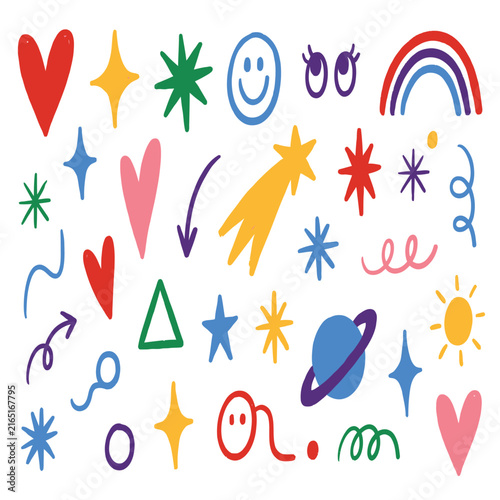 カラフルな手描きの落書きとかわいい形のコレクション