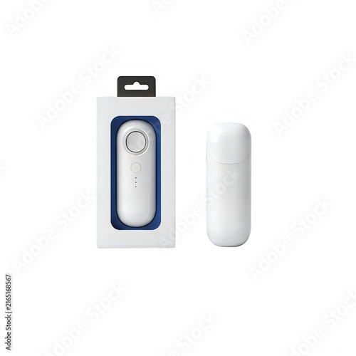 White wireless microphone with charging case on white background