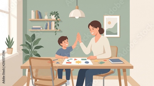 Mother Helping Son With Learning Project
