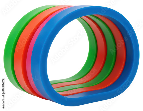 Colorful oval plastic rings stacked together with transparent background