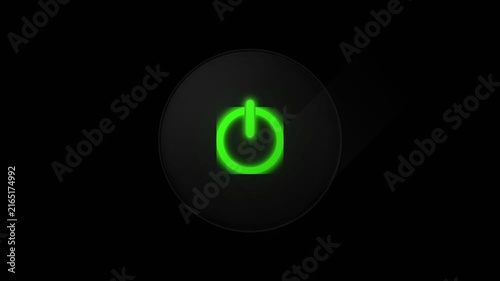 Futuristic Glowing Green Power Symbol Isolated on a Dark Circular Electronic Surface