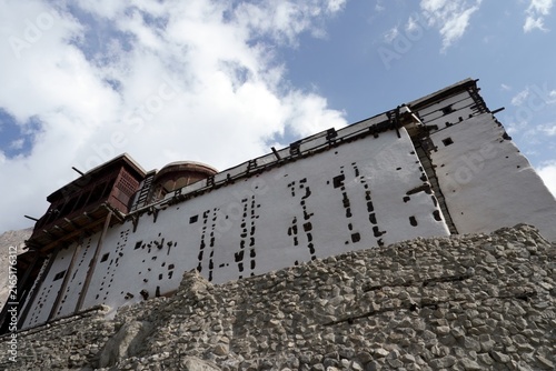 Canvastavla Stone foundation wall and wooden superstructure of Baltit Fort in Karimabad