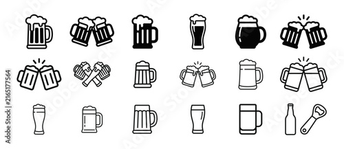 Collection of various beer glasses and mugs for pub menus parties and festive drinking events vector arts