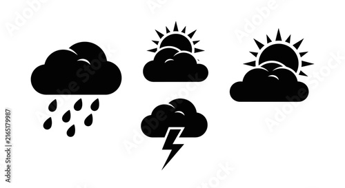Foto Weather icons with clouds sun rain with icons white background four black weathe